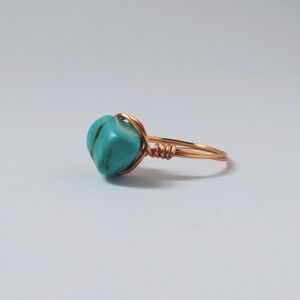 Beautiful Turquoise Gem Handmade Twisted Rusted Gold Ring Size